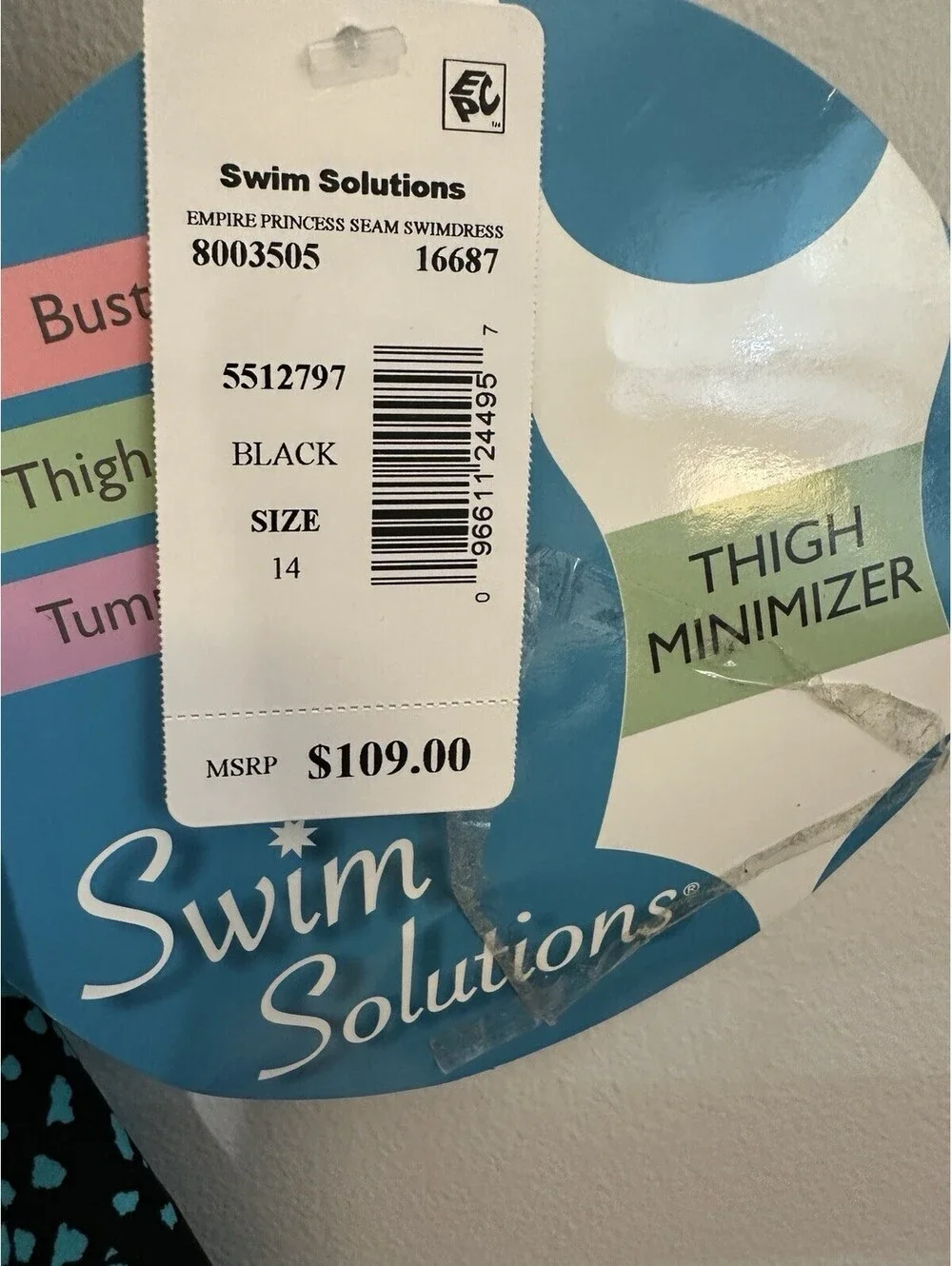 NWTS Swim Solutions Macys Slimming 1 Pc Black Floral Ruffled Ruched Swimsuit 14.
